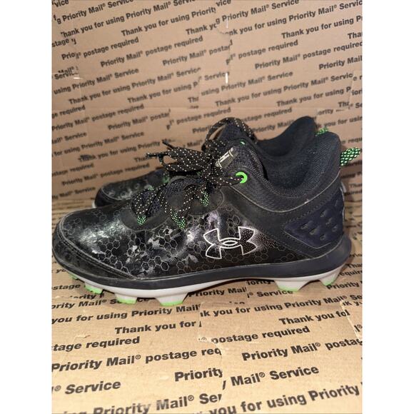 Under Armour Harper 8 Elite Size 6Y Black Green Baseball Cleats 3026595-001 main image 5